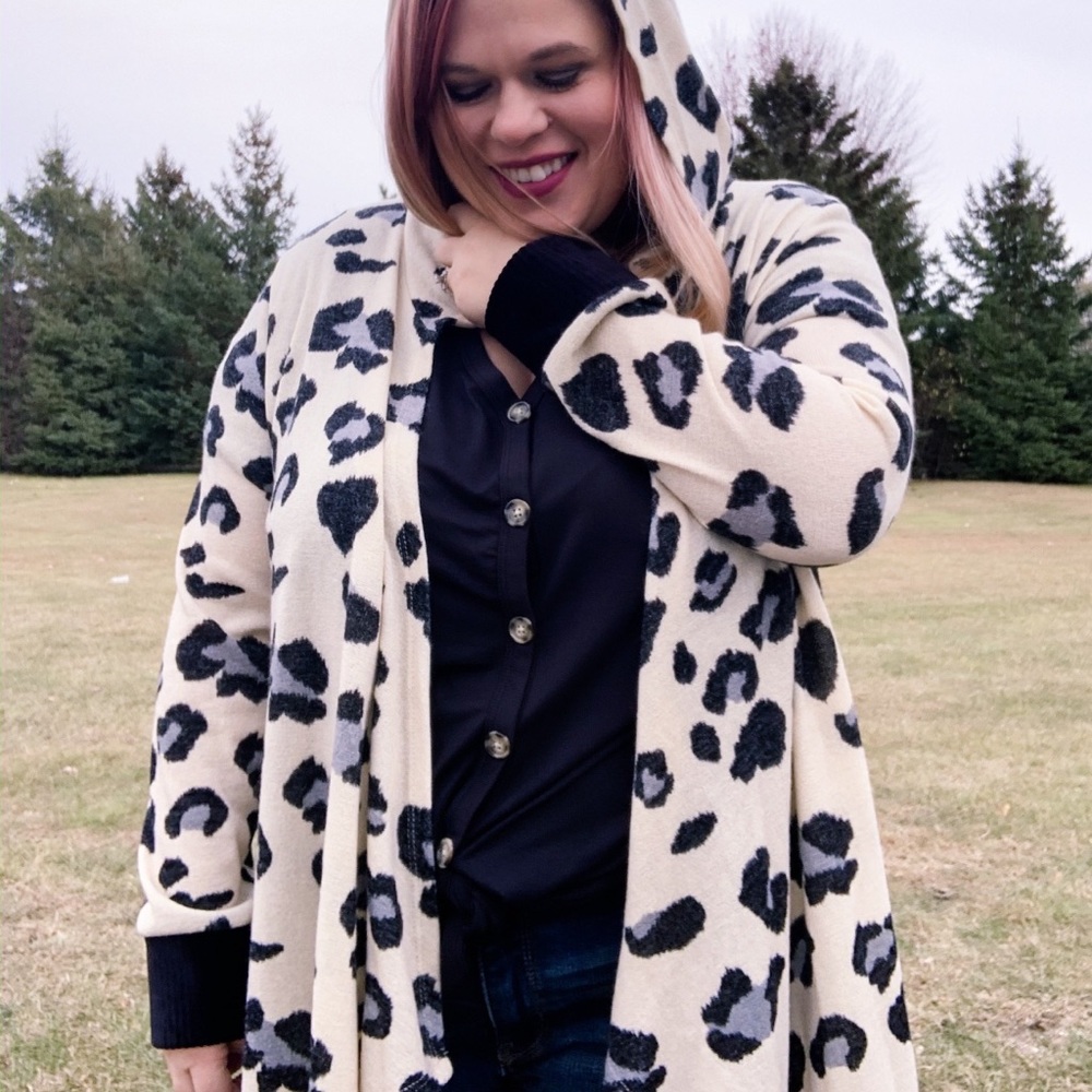 NWT Leopard Cream Hooded Cardigan